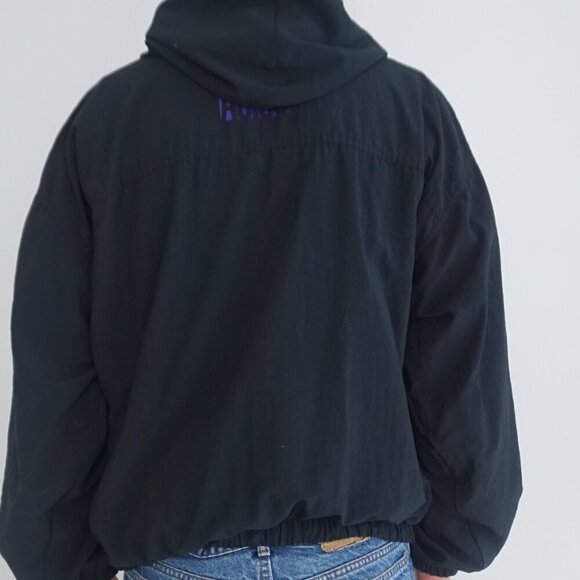 Vintage '90S Asics Black Purple Nylon Hooded Pullover Windbreaker Jacket Large - Picture 2 of 10